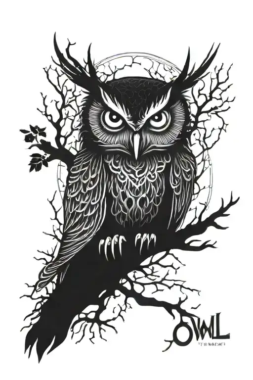 Owl With Skull Gloomy Forest Glowing Eyes