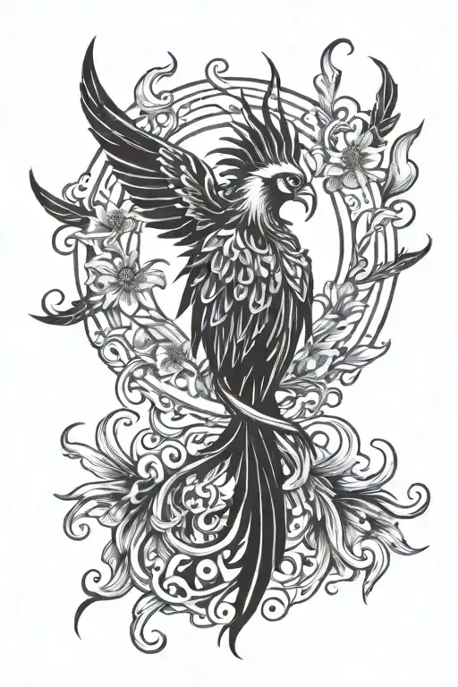 Phoenix Sun Tattoo Design Combining