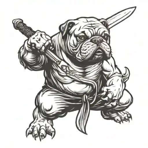 A Fierce Continental Bulldog Wielding A Sword In A Kung Fu Stance