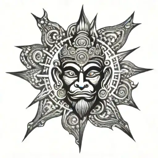 Sun Rays With Hanuman Face Surrounded