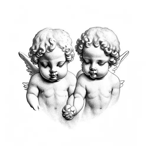Two Angel Cherubs Holding Hands