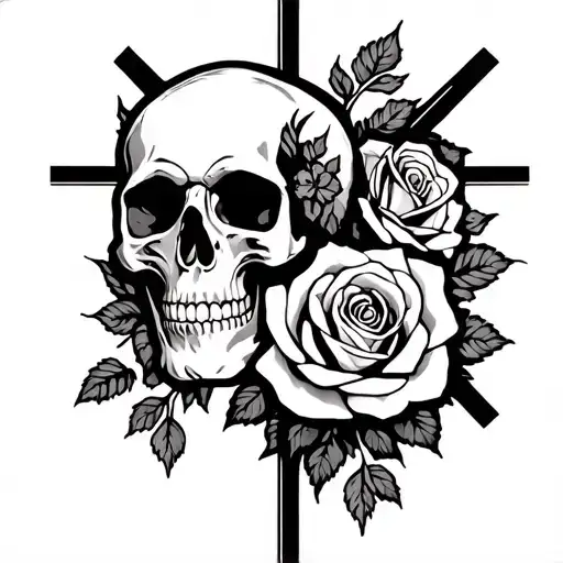 Skull And Cross And Rose