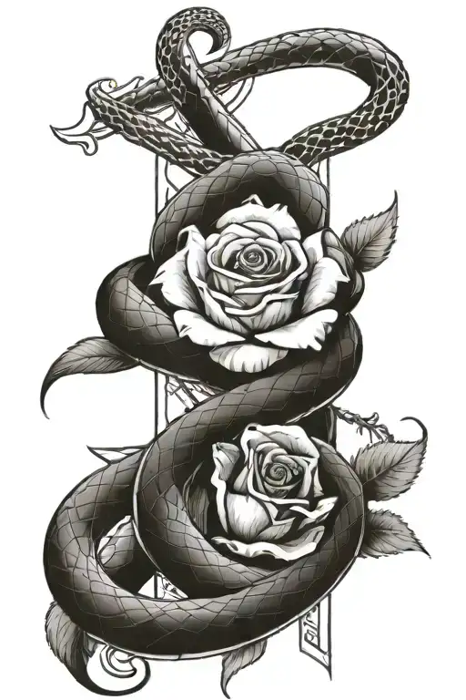 Snake And Rose Wrapped Around A Cross