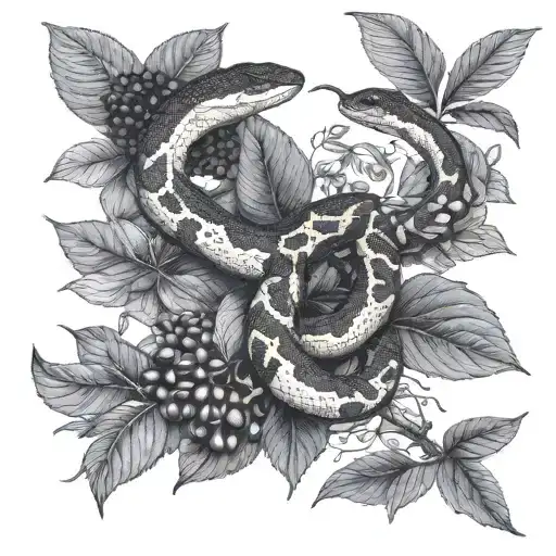 Malabar Pit Viper Snake On A Branch Of A Coffee Plant With Berries