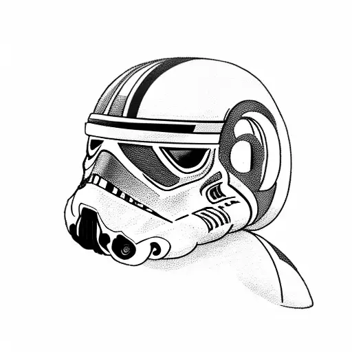 Stormtrooper Helmet Merging With A Mechanical Shark