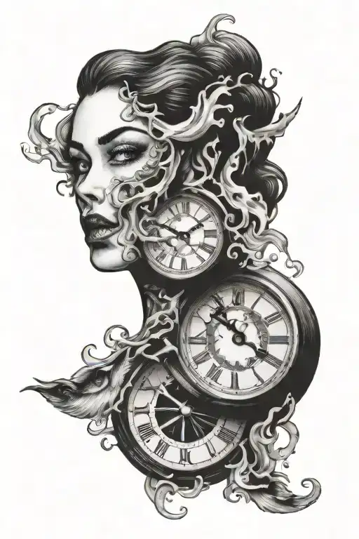 Two Eyes Of A Woman In A Clock With Smoke
