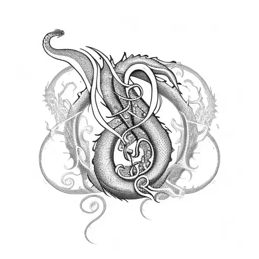 A Music Note Intertwined With A Dragon's Tail Tattoo