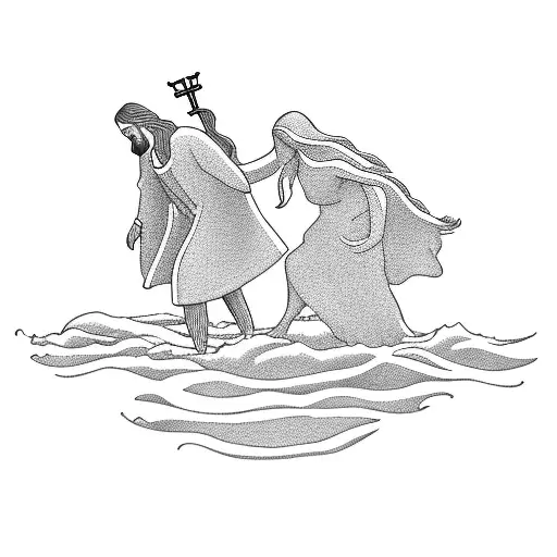 Jesus Carrying A Lady On The Shoreline