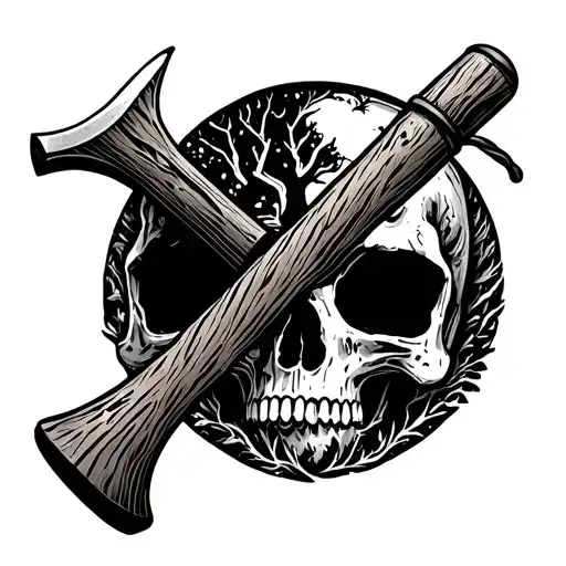Outdoor Cross Axes With Leather Handles In Oine Trees And Skulls