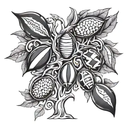 A Stylized Family Tree With Rugby Balls As Leaves
