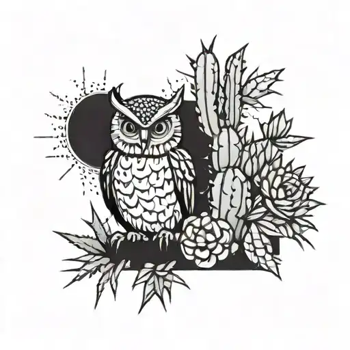 Cactus With An Owl Sitting