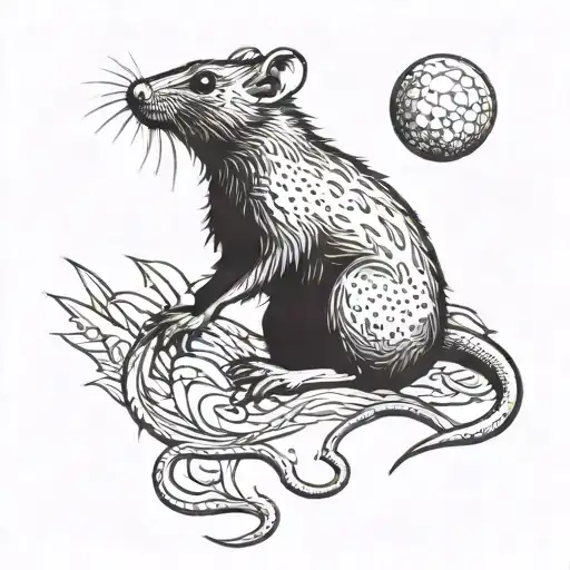 Full Length Aggressive Rat With White Eyes And Moon