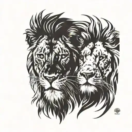 Couples Tattoo Semi Half Faced Lion And Lioness Two Seperate Tattoos That Interlock With Shades