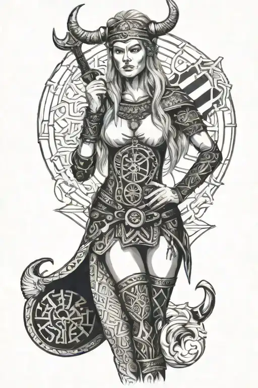 Sexy Viking Woman Full Body With A Vegvisir Symbol
