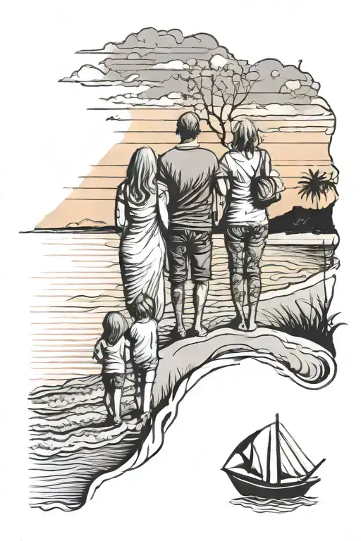 Family At The Beach Sunset