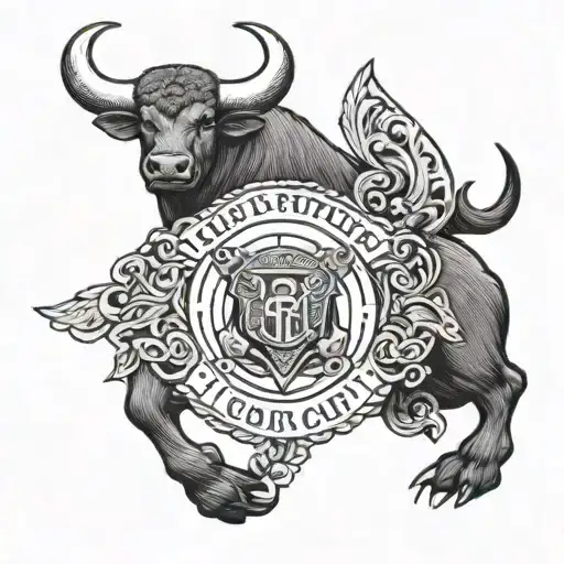 A Coast Guard Emblem Featuring A Bull In A Blackwork Style