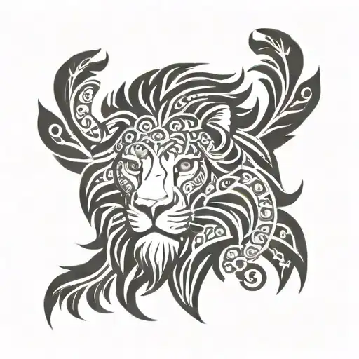 A Lion Tattoo With A Polynesian Tattoo Inspired