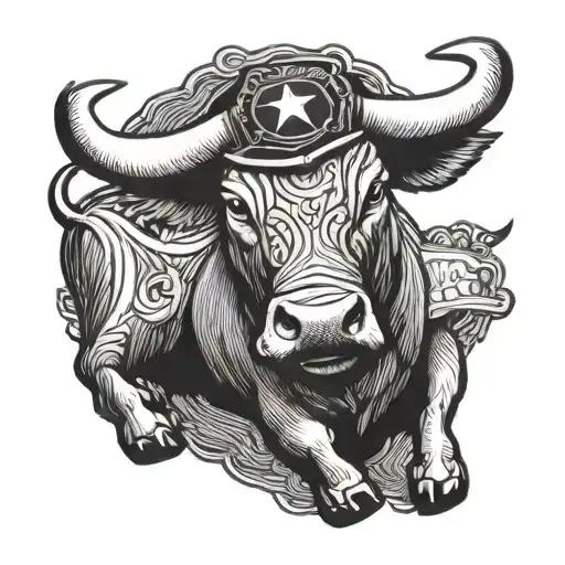A Bull Wearing A Coast Guard Uniform In A Blackwork Style