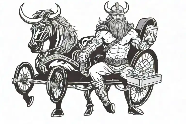 A Viking Holding A Bag Of Money While Driving A Dodge Challenger