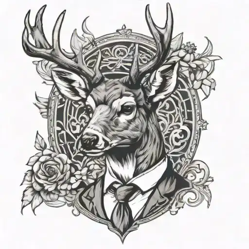 Portrait In A Frame Of The Deer In A Suit