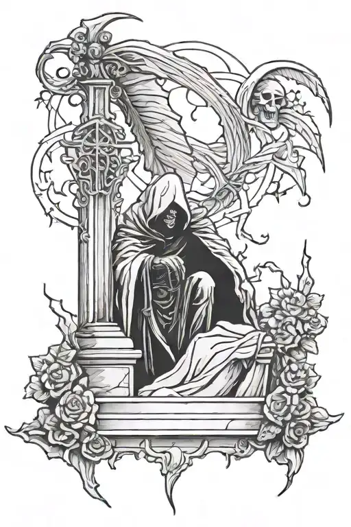 Grim Reaper Looking Down At Grave Death Before Dishonor