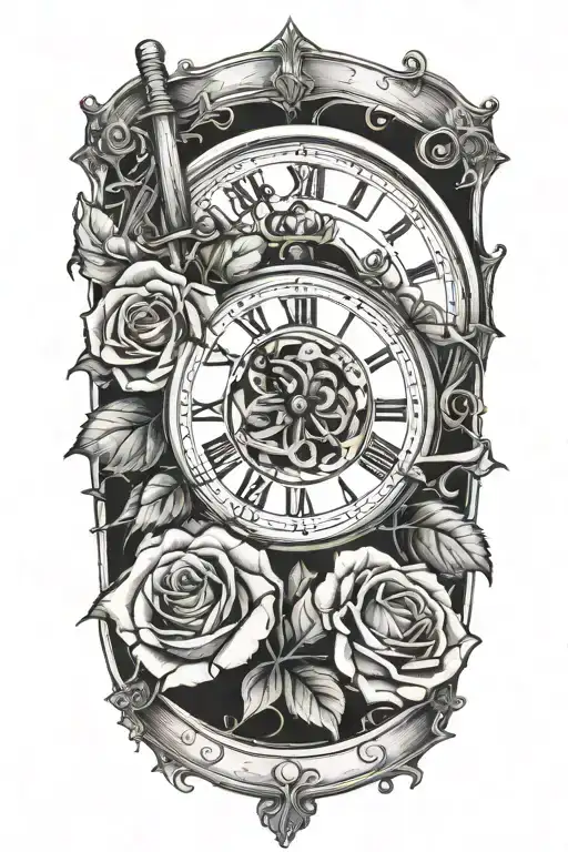 Rose With A Clock With Roman Numerals And Baseball Bats