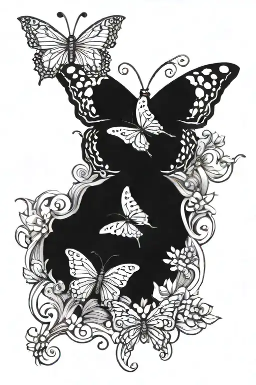 Butterfly With Color Pints And Ornaments Aroud