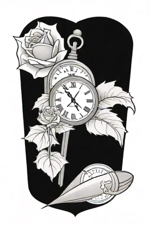 Rose With A Clock With Roman Numerals And Baseball Bats