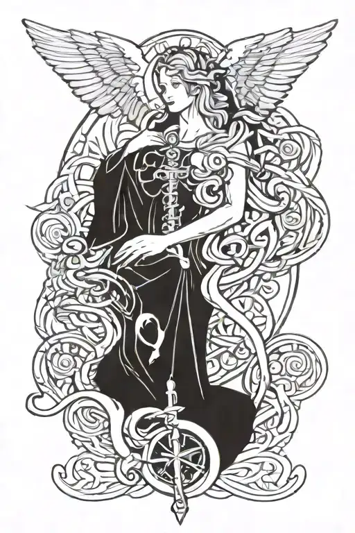 Rod Of Asclepius And Seraphim Angel