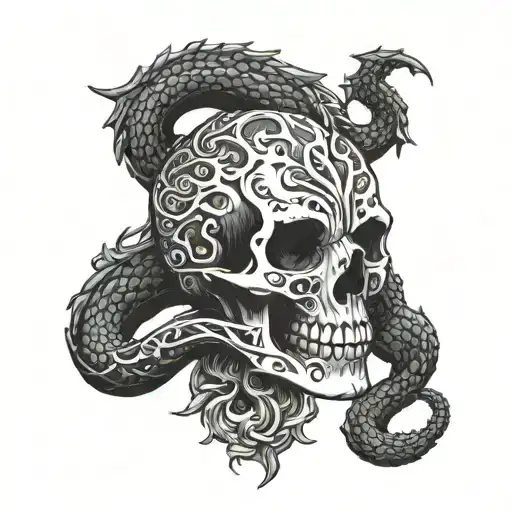 Skull And Dragon Intertwined