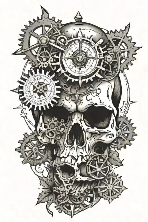 Skull With Gears And Compass