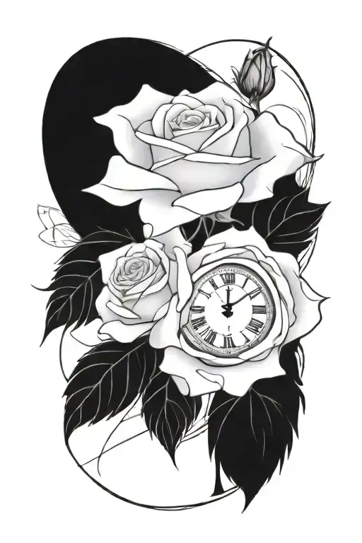 Rose With Clock With Roman Numerals