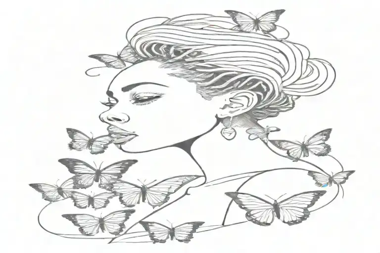Black Girl With Locs And Butterflies Flying