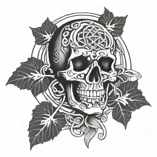 Skull With Celtic Cross On It And Celtic Style Circle Around It With Shamrocks