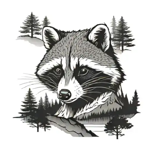 Mountains River Forest Raccoon Face