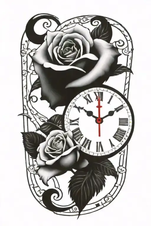 Rose With A Clock With Roman Numerals And A Baseball