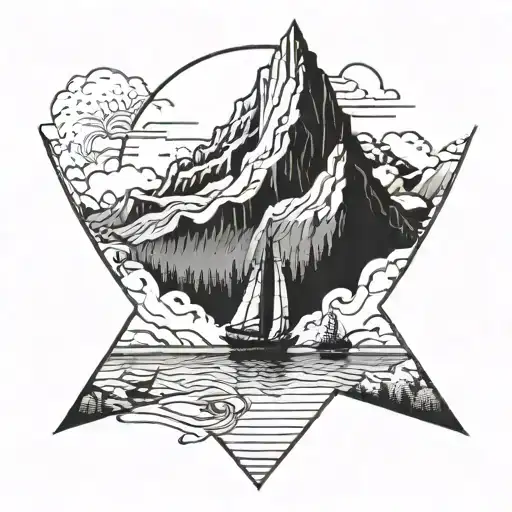 Mountain With Lake And Sailing Boat Sailing