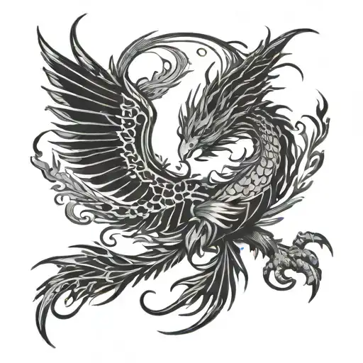 Phoenix And Dragon Flying