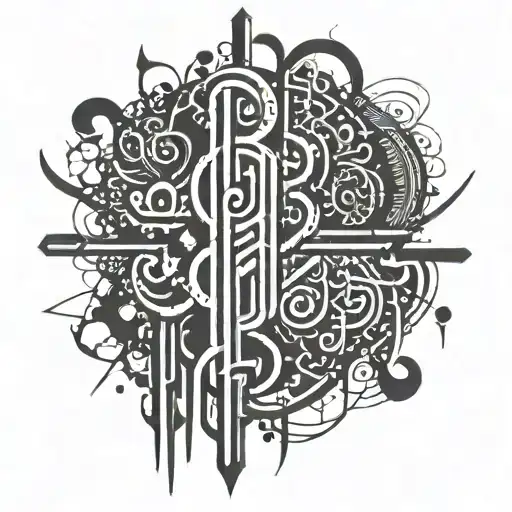 Combine Elements Of Cybersigilism Tribals Into Abstract Calligraffiti