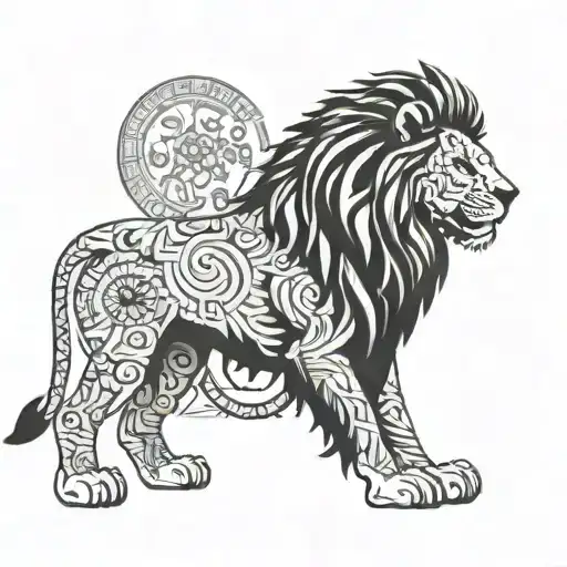 A Fierce Lion Standing Proudly In A Blackwork Style Surrounded By Symbols Of Rome