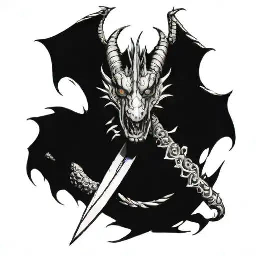 Realistic Mideviel Dragon Wrapped Around A Dagger