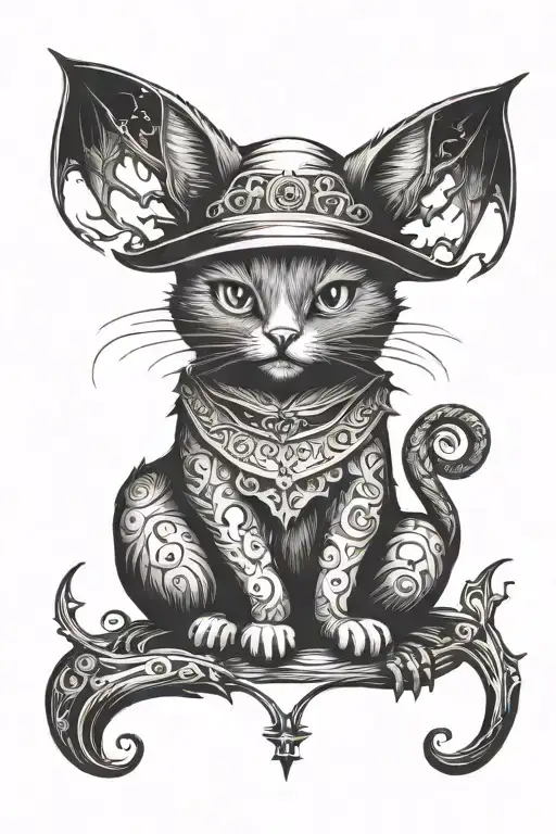 Witchy Cat With Bats