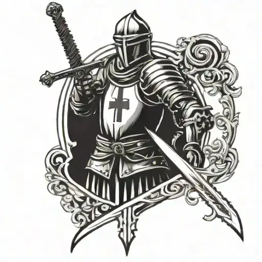 Knight Holding A Sword With Cross
