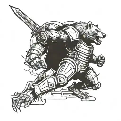 Post-apocalyptic Warrior Fighting A Robotic Bear