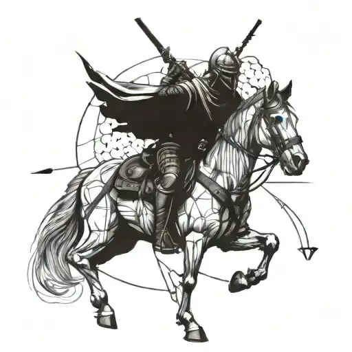 Modern Warrior On Horseback With Drone Flying