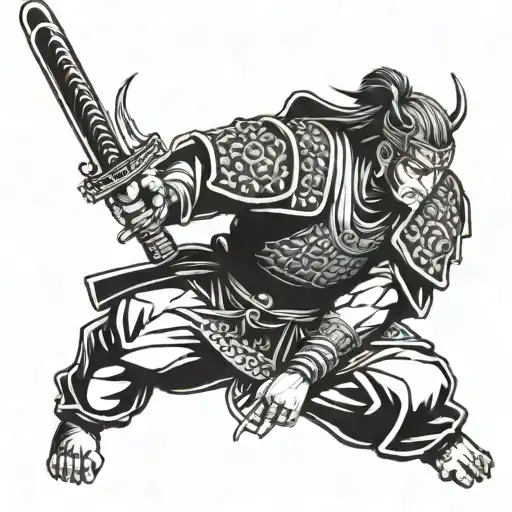 Samurai On His Knee With A Sword