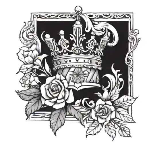 Queen's Crown Above Lys Flowers Intertwined