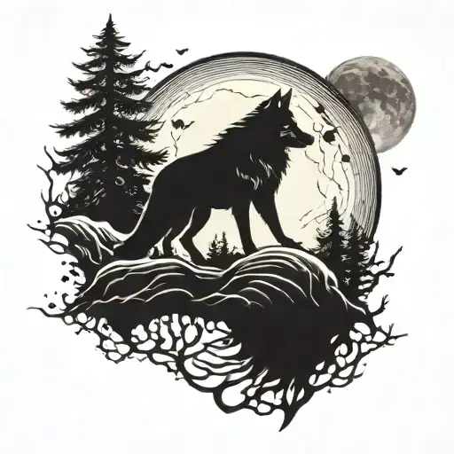 Moon Wolf Silhouette