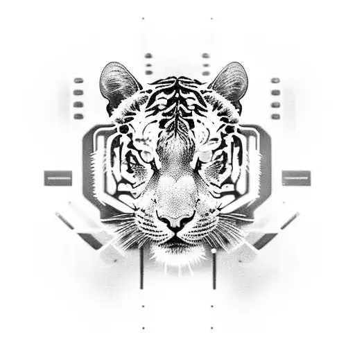 A Futuristic Cybernetic Tiger With Glowing Blue Eyes