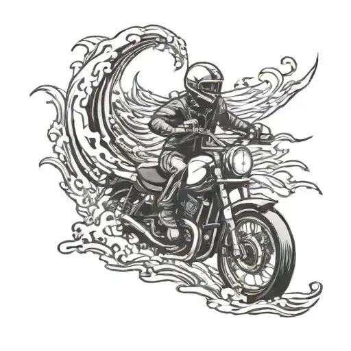 A Motorcycle Riding Through A Stormy Ocean Waves